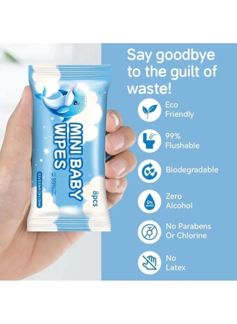 Baby Wet Wipes Mini – 8 Packs (8 Wipes Each), Individually Wrapped, 99% Pure Water, Hypoallergenic, Safe for Newborns, Travel-Friendly - Image 2